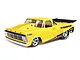 A studio shot of the Losi 22S 1968 Ford F100 No Prep RC drag car in yellow with Magnaflow branding, viewed from a high front-three-quarter angle.