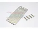 A silver aluminium front skid plate for an RC car by GPM Racing, shown with four matching mounting screws on a white background.