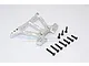 GPM Racing silver aluminium rear shock tower with included black screws on a white background.