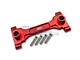 A red anodized aluminium rear chassis brace for an RC car by GPM Racing, shown with four included mounting screws on a white background.