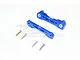 Two blue anodised aluminium RC suspension mounts with four silver screws on a white background.