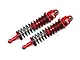 Two red GPM Racing aluminium RC shock absorbers with black springs on a white background.