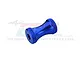 A blue anodized aluminium chassis brace collar for RC cars, featuring a knurled texture on both ends.