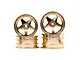 Four gold-coloured 5-spoke aluminium RC car rims stacked against a white background.