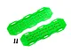 Two bright green scale recovery boards for RC crawlers with two black mounting screws on a white background.