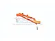 An orange anodized aluminium front chassis brace for an RC car, shown with two small mounting screws against a white background with a GPM logo watermark.