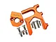 GPM Racing orange anodized aluminium centre differential and motor mount set with included screws on a white background.