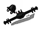 GPM black aluminium rear differential housing and axle carrier for Traxxas UDR with included mounting screws on a white background.