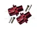 Two red anodized aluminium +13mm wheel hex adapters for RC cars, including two metal pins and two grub screws, displayed on a white background.