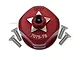 A red anodized aluminium differential case for RC cars by GPM Racing, shown with four included mounting screws on a white background.