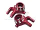 A pair of red anodized aluminium steering hubs for RC cars, featuring GPM branding and 7075-T6 markings.