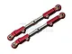 Two GPM Racing red aluminium and stainless steel front upper arm tie rods for RC cars, shown against a white background.
