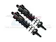 A pair of GPM Racing black aluminium piggyback RC shock absorbers with silver shafts and black springs.