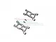 Two grey aluminium RC suspension arms and two small metal screws arranged on a white background with a GPM Racing logo watermark.