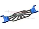 A GPM Racing blue aluminium and carbon fibre battery hold-down bar for RC cars, featuring a skeletonized design and the GPM logo.