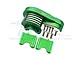 GPM Racing green aluminium main gear cover set for RC cars, including mounting hardware and two additional green aluminium brackets.