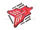 A red anodised aluminium rear skid plate for an RC car by GPM Racing, shown with six matching flat-head mounting screws on a white background.