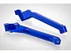 Two blue anodized aluminium rear chassis braces for an RC car, featuring GPM branding and machined details on a white background.