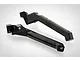 Two black aluminium RC chassis braces from GPM Racing, featuring engraved branding and model numbers, set against a plain white background.