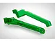 Two green anodized aluminium rear chassis braces by GPM Racing, shown from an angled perspective against a white background.