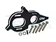 A black anodized aluminium GPM motor mount plate with 7075-T6 markings, accompanied by several silver metal screws and washers on a white background.
