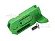 A green anodized aluminium centre gearbox mount by GPM Racing with a single flat-head screw, shown against a white background.