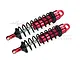 Two red aluminium adjustable RC shock absorbers with black springs, branded with GPM logo.