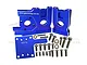 GPM Racing blue anodized aluminium motor mount set for Traxxas Sledge with included mounting hardware.