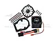 GPM Racing 40x40mm black motor cooling fan kit including a fan, metal mount, fan guard, and mounting hardware on a white background.
