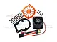 GPM Racing 40x40mm motor cooling fan kit with orange anodized fan guard, black mounting bracket, screws, and wiring harness with a connector.