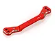 A red anodized aluminium steering link for RC cars by GPM Racing, featuring machined edges and engraved text.