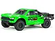 ARRMA Senton 4x2 Boost short course RC truck in bright green with black decals and off-road tires, studio shot on white background.