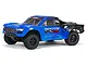 ARRMA Senton 4x2 Boost short course truck in blue with black graphics, shown from a side-angle view on a white background.