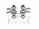 Two grey aluminium RC axle carriers with mounting screws and white plastic spacers on a white background.