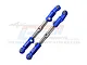 Two blue anodized aluminium adjustable steering linkages with silver metal shafts and GPM Racing branding on a white background.