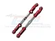 Two GPM Racing red aluminium adjustable steering linkages with silver metal turnbuckles, displayed against a branded background.