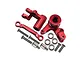 A GPM Racing red aluminium steering assembly set including bell cranks, steering link, bearings, and various screws on a white background.