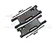 Two black aluminium RC rear lower suspension arms with carbon fibre protection plates and included mounting hardware.