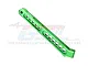 A green anodized aluminium RC chassis brace by GPM Racing with machined weight-reduction holes, set against a white background.