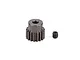 A Factory Team 17T pinion gear made of dark grey aluminium, shown next to a small black grub screw against a white background.