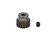 A dark grey 18-tooth aluminium pinion gear with a matching grub screw on a white background.