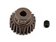 A brown anodized aluminium 22T pinion gear with a small black grub screw, isolated on a white background.