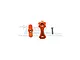 GPM Racing orange aluminium body shell lock components including two metal parts and one screw against a white background.