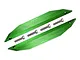 Two green anodized aluminium nerf bars for an RC car, shown with four matching mounting screws on a white background.