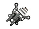 A black anodized aluminium GPM front suspension link brace with three included metal screws on a white background.