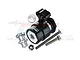 GPM Racing black aluminium 15T servo horn with integrated servo saver and included mounting hardware against a white background.