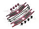 A set of red anodized aluminium RC suspension arms, wheel hexes, and drivetrain components by GPM Racing on a white background.