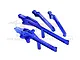 A set of four blue anodized aluminium chassis braces from GPM Racing, displayed against a white background with a faint watermark.