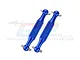 Two blue anodized aluminium RC driveshafts with knurled shafts and metal cross pins, displayed against a white background with a GPM logo watermark.