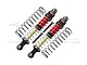 Two GPM Racing red and black adjustable aluminium RC shock absorbers with extra springs and mounting hardware on a white background.